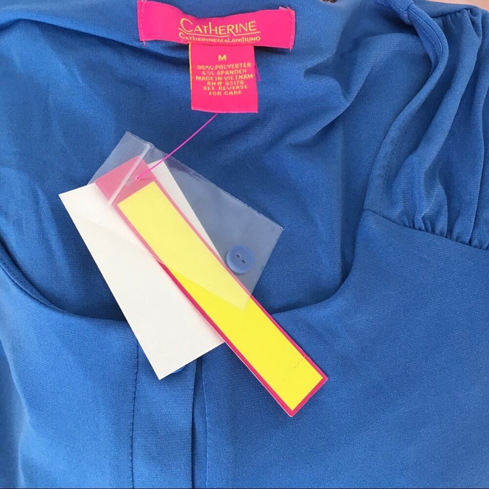NEW Catherine Malandrino blue blouse blue cap sleeve top M - Picture 4 of 7